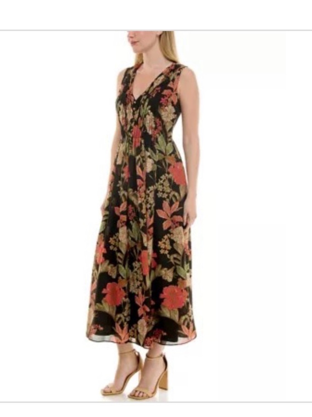 Taylor Black Sleeveless Floral V-Neck Maxi Dress